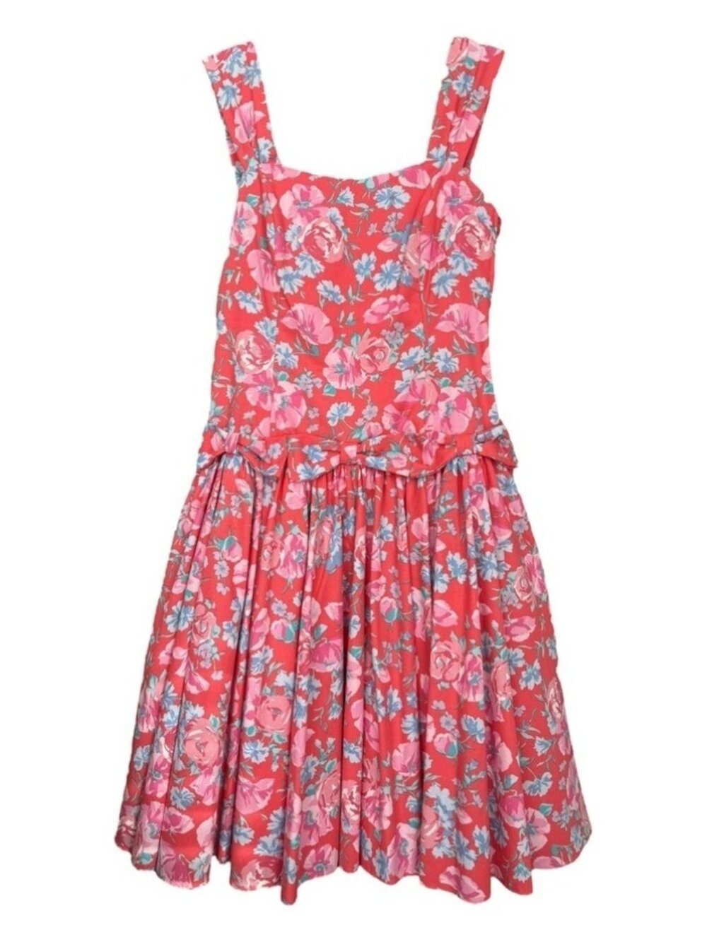 Vintage Laura Ashley Floral Bow Dress Size 10 Pink Red 90s Made in Great Britain